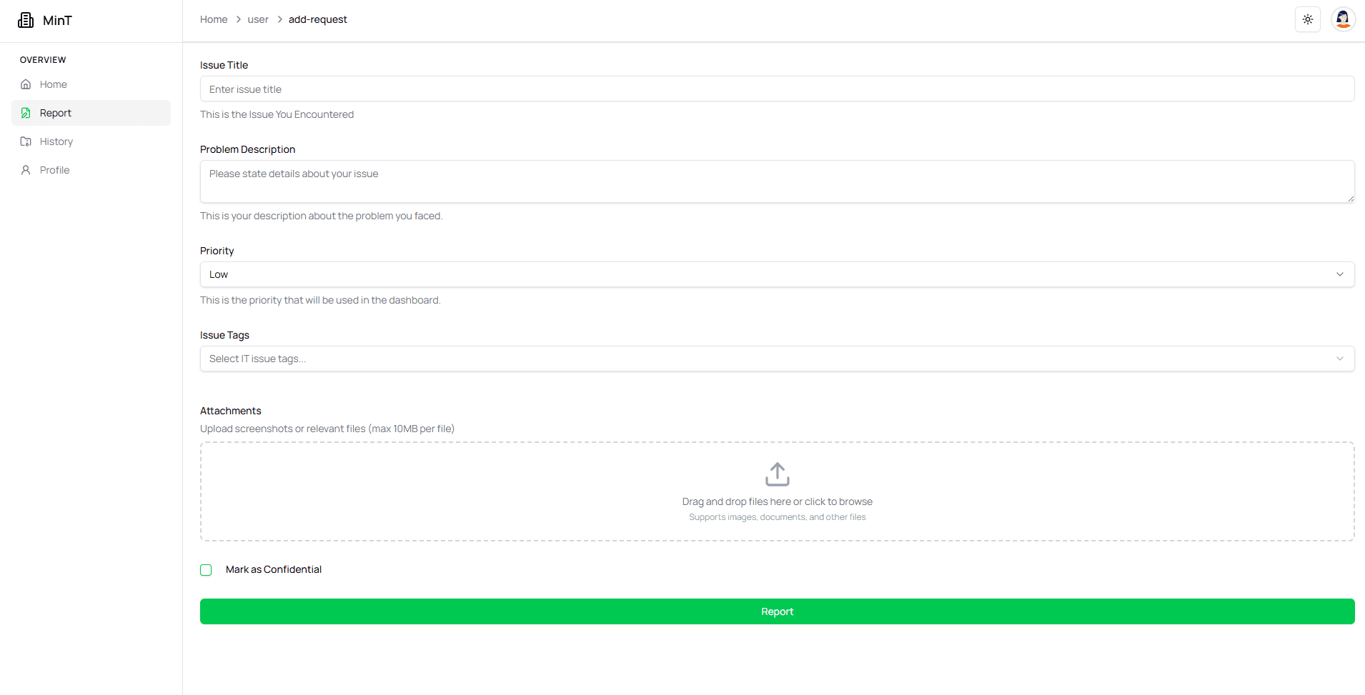 MinT Issue Report System image 2