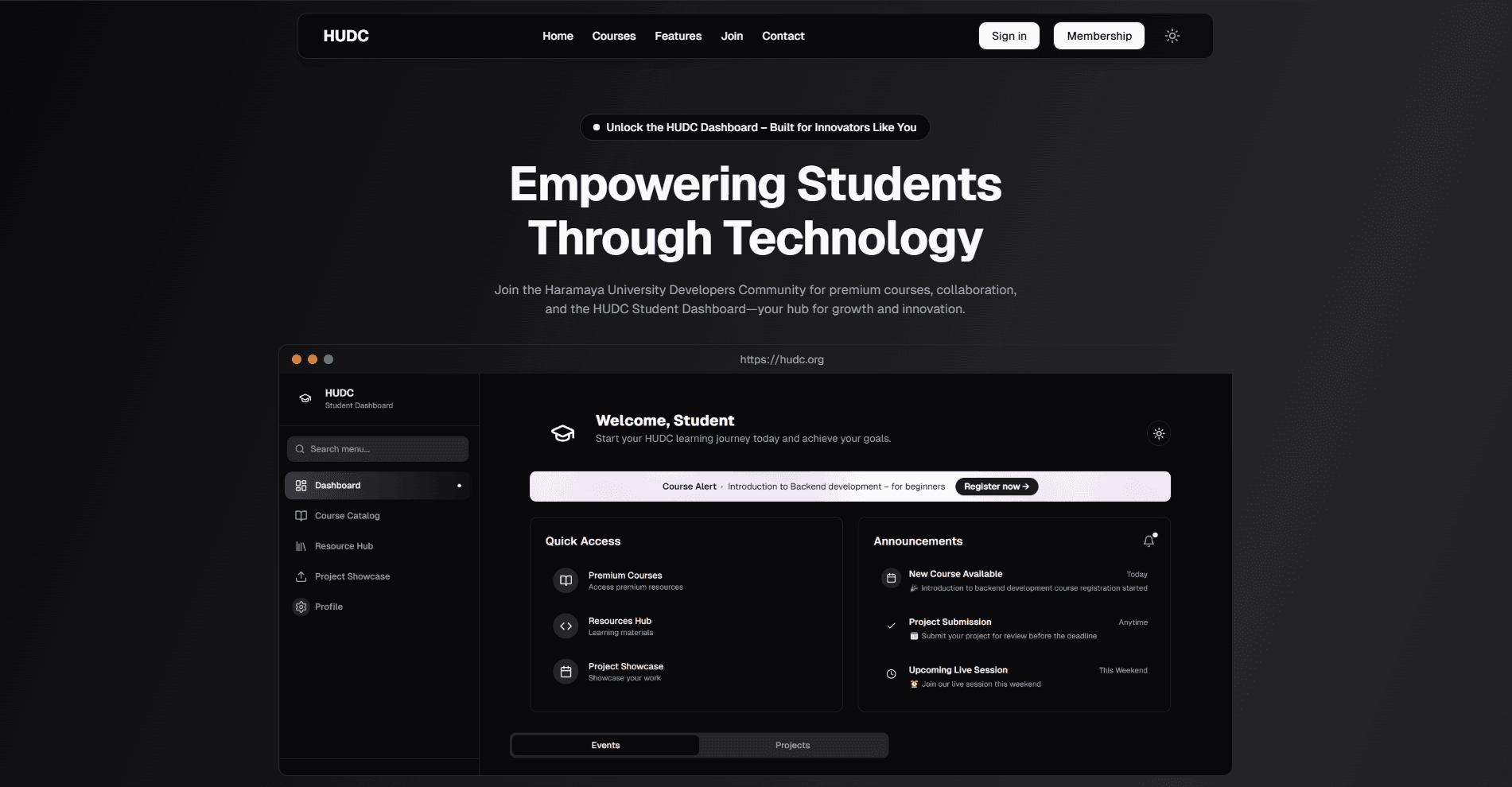 Haramaya University Developers Community (HUDC) Platform project thumbnail